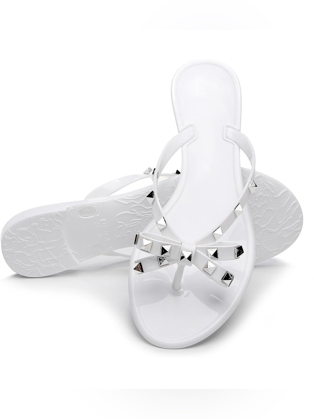 Women's White Studded Bow Jelly Flip Flops NWOT EU 42 size 11